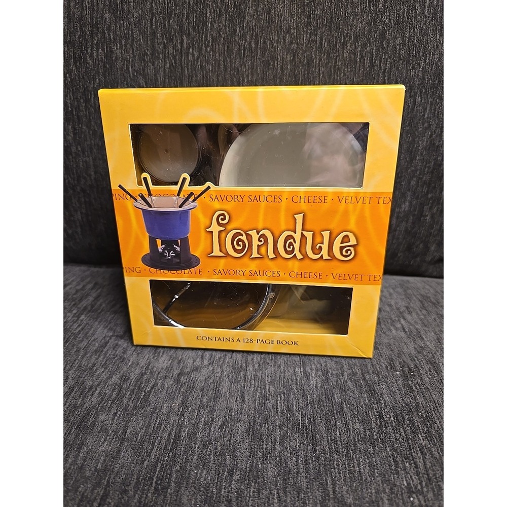 Fondue Set with Ceramic Pot Metal Stand Tea Light and‎ 128 Page Book NIB